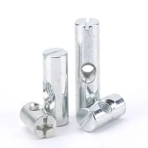 China supplier OEM furniture bunkbed barrel 2 hole cross dowel nuts slotted brass barrel nut and bolts