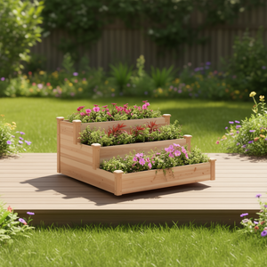 Jardinière surélevée en bois de sapin massif naturel 47,2x47,2x22,0 pouces, design rustique carré pour fleurs et plantes vertes - Product Image 2