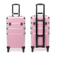 Chariot de Maquillage 3-en-1 en Aluminium Grande Mallette de Beauté Coiffure Onglerie Organiseur Cosmétique