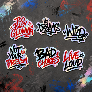 Pegatina Personalizada con Diseño de Graffiti, Slogan y Texto Holográfico, Adhesivo Impermeable para Laptop, Porta Identificaciones - Product Image 5