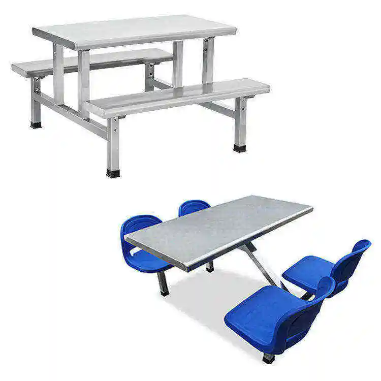 Food Court Metal Dining Table Set 8 Peoples Chairs Stainless Steel School Canteen Food Seater &table Factory