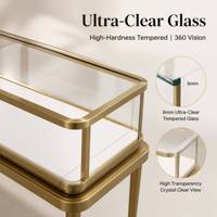 Table de présentation de bijoux en acier inoxydable doré brossé, vitrine en verre trempé avec pieds coniques pour boutique