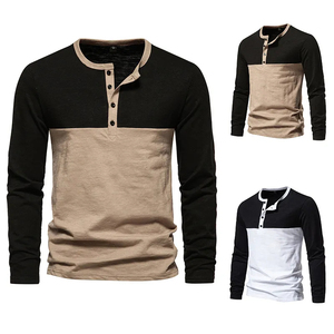 Nouveaux styles Chemise de base à manches longues à quatre boutons Col Henry Col rond Polyester Couleur mélangée T-shirt à manches raglan - Product Image 5
