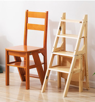Ménage pliant à double usage intérieur escalade escalier multifonctionnel en bois massif affichage échelle escabeau chaise
