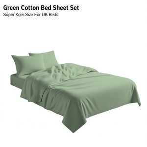 Ensemble de draps en coton vert, taille super king, pour lits britanniques - Product Image 3