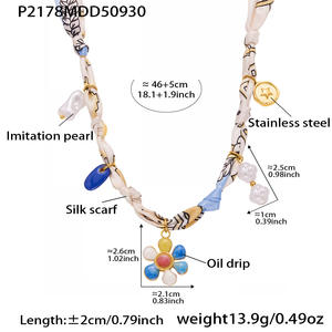 Collar de Moda de Acero Inoxidable con Cadena de Bambú, Piedra de Ojo de Tigre, Perla de Imitación y Corazón, Diseño de Nicho, Joyería de Tela Anudada - Product Image 3