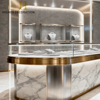 Comptoir de Présentation de Bijoux en Verre avec Texture Métallique Premium pour Magasin de Bijoux