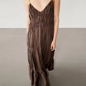 Nouvelle arrivée, robe d'été pour femmes, mode, bretelles spaghetti, robe modeste, robe vintage en lin mi-longue pour femmes - Product Image 4