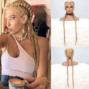 Peluca sintética frontal <span class=keywords><strong>de</strong></span> encaje con <span class=keywords><strong>dos</strong></span> <span class=keywords><strong>trenzas</strong></span> largas, la más vendida al por mayor, para mujer, <span class=keywords><strong>trenzas</strong></span> <span class=keywords><strong>de</strong></span> tres hebras, gorro completo, lista para usar - Product Image 3