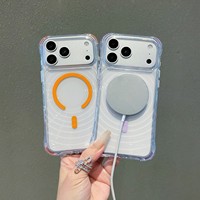 Coque de téléphone magnétique transparente à motif ondulé 3D pour iPhone 17 16 15 Pro Max, compatible avec le chargement sans fil, antichoc, coins renforcés TPU+PC