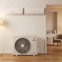 Climatiseur mural Mitsubishi Heavy-Haier élégant à onduleur DC R410A, flux d'air uniforme, fonctionnement silencieux, haute efficacité, pompe pour maison et pièce