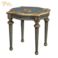 Table d'appoint en bois massif de style européen Yips LD-1604-1394, sculptée à la main, peinte à la main avec un motif floral, pour salon, chambre à coucher, style classique