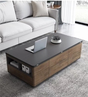 Mesa de Centro Moderna con Tapa Elevable, Multifuncional e Inteligente, con 3 Cajones en Color Nogal y Negro