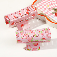 Mode doux fraise pastèque fruits imprimé 8cm carré PVC cheveux griffes mignon filles Clips cheveux accessoires