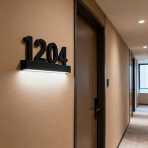 Placa de número de puerta iluminada con <span class=keywords><strong>LED</strong></span> RGB 408 para señalización retroiluminada de oficina moderna personalizada cualquier número para proyecto corporativo - Product Image 4