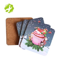 Ensemble de 4 dessous-de-verre (4 x 4) carrés avec support en liège, motif de Noël, finition laquée durable, résistants à la chaleur et aux taches