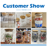Entrepôt US Boîte de verre à sublimation transparente de 16oz Couvercle en bambou Tasse en verre vierge à sublimation transparente Bière Juicy Mason Can avec paille