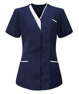 Venta al por mayor Popular Peluquería SPA Salón de uñas Uniforme Terapeuta Cuello en V Cuidadores Uniforme Enfermería Túnica Top - Product Image 1
