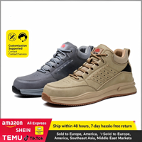 Sepatu Pelindung Kerja Pria Tahan Hantaman Anti Tusuk untuk Pekerjaan Konstruksi Pabrik, Alas Kaki Pengaman dari Kulit Mikrofiber dan Jaring