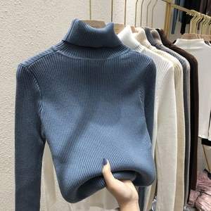 Automne hiver décontracté à manches longues col roulé couleur unie tricoté pull mince élégant Anti-rides respirant bas chandails - Product Image 2