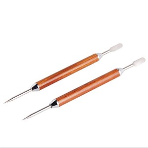 Aiguille à café en acier inoxydable avec manche en bois, double tête, outil de gravure pour la création d'art latte sur café - Product Image 1
