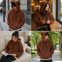 Sweat-shirts d'hiver pour hommes avec logo brodé personnalisé, doublure en polaire corail, pull chaud et moelleux en tissu flanelle avec poche, vêtements de sport