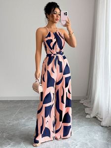 PASUXI 2026 Tuta Estiva da <span class=keywords><strong>Donna</strong></span> Versatile con Lacci in Vita, Stampa Floreale e Gamba Larga, Vestibilità Morbida - Product Image 4