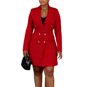 Completo <span class=keywords><strong>Blazer</strong></span> da Donna Tinta Unita Manica Lunga Collo <span class=keywords><strong>a</strong></span> Risvolto Doppiopetto con Bottoni Abito <span class=keywords><strong>Blazer</strong></span> con Tasche - Product Image 1