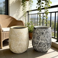 Grand pot/vase à fleurs en ciment simple à motif feuille d'érable pour la décoration intérieure du salon ou du balcon