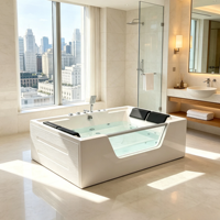 Baignoire de massage rectangulaire autoportante moderne pour 2 personnes en acrylique avec 14 jets LED et thérapie par air pour hôtel, intérieur, 170x120x60 CM