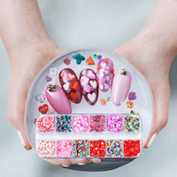 12 décorations 3D luxueuses pour ongles en céramique, fruits, fleurs, amour, en pâte d'argile souple, avec colle de remplissage pour la Saint-Valentin