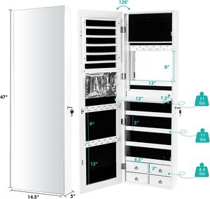 <span class=keywords><strong>Armoire</strong></span> à <span class=keywords><strong>bijoux</strong></span> murale/portable en bois moderne avec bande LED, miroir intégré, plateau cosmétique rabattable, 4 tiroirs, grand rangement - Product Image 4
