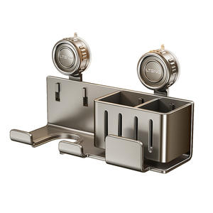 Support mural pour sèche-cheveux Lteng, gris anthracite, rectangulaire, sans perçage, pour l'organisation de la salle de bain - Product Image 1