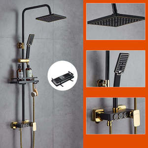 LEBED Ensemble de robinetterie de luxe pour salle de bain d'hôtel, système de douche mural thermostatique en laiton noir, installation facile, avec fonction pluie - Product Image 6