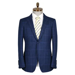 China suit manufacturers provide mens formal suit blue plaid fabrics wool bespoke man suit