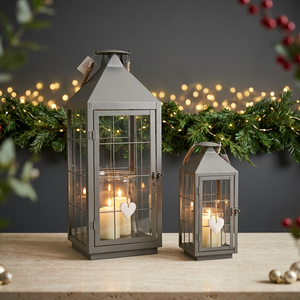 Wholesale Nordic Modern Home & Patio Decorative Gray Metal Candle Holder <b>Lantern</b> for Christmas and Easter Tabletop and Floor - Product Image 6