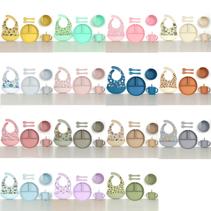 Ensemble de 6 Pièces d'Alimentation en Silicone pour Bébé avec Bavoirs à Motifs, Assiette et Tasse à Paille pour Table de Repas Babero - Product Image 5