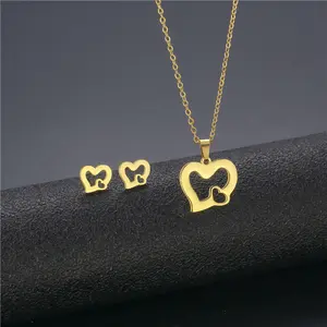 Shangjie Wholesale Cheap Jewelry Sets Stainless Steel 18k Gold Plated Hollow Heart Necklace Earrings Set Love Jewelry Sets