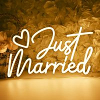 Panneau néon LED « Just Married » avec cœur, 15,75 " x 9,25 ", pour les jeunes mariés et les organisateurs de mariages, idéal pour la décoration de fond de mariage