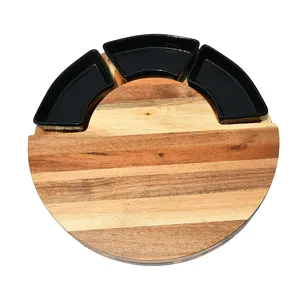 Лидер продаж на Amazon, доски для сыра из дерева акации, круглая деревянная мини-доска для сыра из бамбука и Подающая тарелка для еды