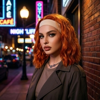 Perruque Bandeau Synthétique Courte Bob Ondulée Roux Orange Bouclée Sans Colle Résistante à la Chaleur, Fabrication Industrielle, Vente en Gros