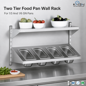 Heavy Duty <b>Wall</b> <b>Mounted</b> Stainless Steel Shelf with 4 Compartment GN Pan Rack Dual Level Ingredient Storage for Canteen Buffet - Product Image 1