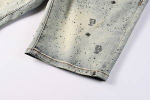 Pantalones Cortos de Mezclilla para <span class=keywords><strong>Hombre</strong></span>, Verano 2026, Estilo Vintage, Estampado, Corte Recto, Ajustados, Rotos, con Pedrería - Product Image 6