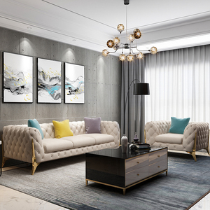 Ensemble de canapés en cuir et velours Chesterfield de luxe <span class=keywords><strong>royal</strong></span> avec pieds dorés pour salon - Product Image 4