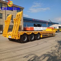 Semi-remorque surbaissée à 3 essieux, 60 tonnes, avec échelle à ressorts pour le transport d'excavatrices et de machines lourdes