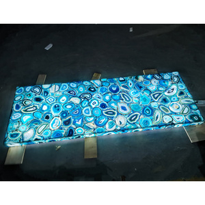 Sang trọng Backlit màu xanh mã não đá chiếu sáng đồ nội thất mờ Countertop bàn ăn hàng đầu - Product Image 5