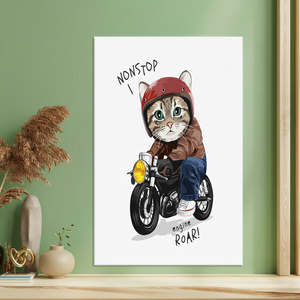 Printed Canvas: Cat Riding Motorcycle - Unique Cute Cat Poster Art,<b>WRAPPED</b> CANVAS - Product Image 3