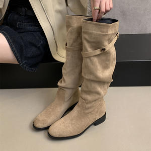 Nuevas Botas de Media Pantorrilla de Ante Sintético con Punta Puntiaguda, Estilo Vaquero Occidental, Botas Altas hasta la Rodilla para Mujer, Otoño Invierno - Product Image 1