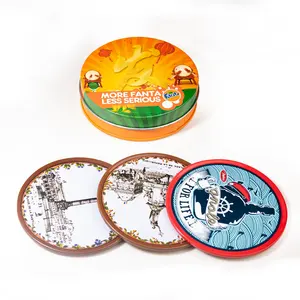 Caja de hojalata para posavasos, posavasos de Metal redondo, logotipo personalizado, promocional