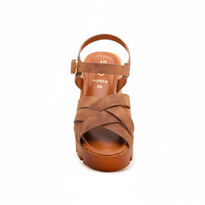 Sandale à bride à la cheville formelle marron avec bout carré semelle intérieure confortable en PU plate-forme à la mode pour les talons des femmes pour les Parties-PU0024 - Product Image 1